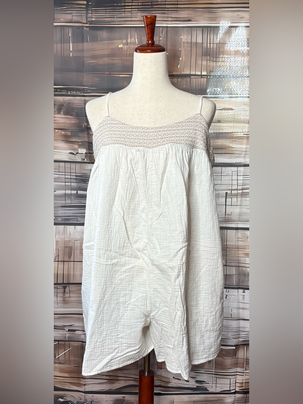 Madewell White Cotton Gauze Embroidered Tie Back Cover Up Romper Large
